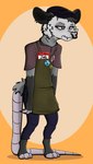 alternative_fashion anthro apron clothing goth grumpy male simple_background solo fangy_boyo ezekiel_(itsjustmax) american_opossum mammal marsupial hi_res