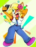 accessory anthro black_nose blonde_hair clothing eyeshadow female flower flower_in_hair footwear fur green_eyes hair hair_accessory heart_symbol long_hair makeup open_mouth orange_body orange_fur plant ponytail pose selfie solo tongue tongue_out froggywithfries activision crash_bandicoot_(series) coco_bandicoot bandicoot mammal marsupial 2018 absurd_res hi_res