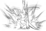 fusion solo tail e1ectronicchimera mythology nintendo pokemon blastoise charizard dragon generation_1_pokemon hybrid mythological_creature mythological_scalie pokemon_(species) scalie monochrome sketch