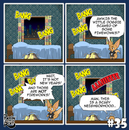 bedroom fireworks gunshot humor male scared ariesartist bird_dog canid canine canis domestic_dog fennec_fox fox hunting_dog labrador mammal retriever true_fox comic hi_res