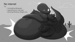 anthro belly big_belly big_breasts big_butt black_body bodily_fluids breasts butt cactus cloud desert error_message female frown huge_belly huge_butt hyper hyper_belly hyper_butt immobile morbidly_obese morbidly_obese_anthro morbidly_obese_female obese obese_anthro obese_female overweight overweight_anthro overweight_female plant solo sweat sweatdrop tail text weight_gain veryfilthything google google_chrome dinosaur_(google_chrome) dinosaur prehistoric_species reptile scalie absurd_res english_text hi_res monochrome