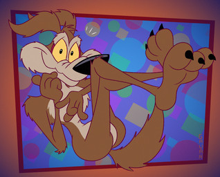 abstract_background anthro arm_tuft brown_body brown_fur butt casual_nudity cheek_tuft chest_tuft claws crossed_legs curling_toes elbow_tuft facial_tuft featureless_crotch feet fur gesture hand_gesture jojo_pose knee_tuft leg_tuft legs_up male multicolored_body multicolored_fur pointing shoulder_tuft sitting solo toony tuft two_tone_body two_tone_fur yellow_eyes gavanzude looney_tunes warner_brothers wile_e._coyote canid canine canis coyote mammal alternate_version_at_paywall digital_drawing_(artwork) digital_media_(artwork) hi_res signature