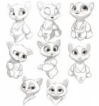 anthro expressions female practice simple_background solo white_background wugi dreamworks puss_in_boots_(franchise) dulcinea_(puss_in_boots) domestic_cat felid feline felis mammal 2020 absurd_res greyscale hi_res model_sheet monochrome sketch