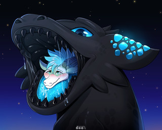 blue_tongue bodily_fluids duo feral in_mouth male male/male mouth_shot neck_bulge open_mouth saliva tongue vore redbluedude dreamworks european_mythology how_to_train_your_dragon mythology baron_nightcrest kair dragon fury_(httyd) goo_creature mythological_creature mythological_scalie night_fury scalie western_dragon 5:4 absurd_res hi_res