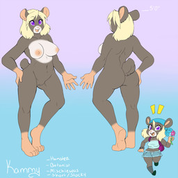 anthro backpack blonde_hair bottomwear breasts butt clothed clothing curvy_figure feet female flower genitals hair hand_on_hip hindpaw kerchief midriff nipples nude open_mouth paws plant pose purple_eyes shorts solo toes voluptuous vulva phuufy skidd kammy_(phuufy) cricetid hamster mammal rodent 1:1 hi_res model_sheet
