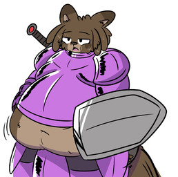 anthro armor belly big_butt bodily_fluids butt male obese obese_male overweight overweight_male solo sweat weight_gain owen_nsfw owen_fursona canid canine mammal raccoon_dog tanuki