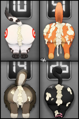 big_butt black_body black_border black_fur bodily_fluids border butt butt_focus cum cum_drip cum_from_ass cum_from_vagina cum_in_ass cum_in_vagina cum_inside cum_on_butt dripping excessive_cum excessive_genital_fluids female feral fur genital_fluids grey_body grey_fur group huge_butt mouth_closed multicolored_body multicolored_fur number orange_body orange_fur pawpads paws public_use quadruped raised_tail red_body red_fur tail tan_body tan_fur through_wall tuft voluptuous_feral whiskers white_body white_fur majika capcom dark_souls fromsoftware little_kitty_big_city okami_(capcom) stray_(video_game) kabegami_(okami) little_kitty_(lkbc) murtaugh_(stray) sweet_shalquoir deity domestic_cat felid feline felis mammal 2026 hi_res signature