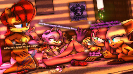 4_toes anthro ball_gag barefoot black_body blue_eyes bodily_fluids breasts candy chocolate clothed clothing container cuff_(restraint) cup curling_toes dessert detailed_background dildo feet female female/female food gag genitals glass glass_container glass_cup green_eyes group hair handcuffs male metal_cuffs nipples nude pawpads paws pink_pawpads plantigrade restraints sex_toy smile soles spying text toes topless vulva wine_bottle yellow_eyes gdbr-1 milambre71_(modeler) the-doomguysfm_(modeler) archie_comics sega sonic_the_hedgehog_(archie) sonic_the_hedgehog_(comics) sonic_the_hedgehog_(series) amy_rose blaze_the_cat gydablark rouge_the_bat sally_acorn bat canid canine eulipotyphlan felid feline fox hedgehog mammal rodent sciurid tree_squirrel 16:9 3d_(artwork) 4k absurd_res digital_media_(artwork) english_text hi_res source_filmmaker_(artwork) watermark widescreen
