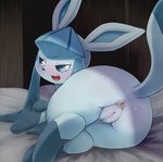 2020 3_toes anus bedroom_eyes big_butt blue_body blue_eyes blue_fur blush butt canid eeveelution feet female feral fur generation_4_pokemon genitals glaceon hi_res kimubota looking_back lying mammal narrowed_eyes nintendo on_side open_mouth plump_labia pokemon pokemon_(species) presenting presenting_anus presenting_hindquarters presenting_pussy pussy raised_tail seductive solo tail thick_thighs toes wide_hips