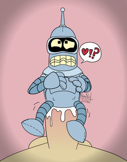 abdominal_bulge ambiguous_gender ambiguous_penetration balls bodily_fluids cum duo fondling_internal_bulge genital_fluids genitals heart_symbol humanoid_genitalia humanoid_penis interrobang larger_human larger_male looking_at_viewer male male/ambiguous not_furry penetration penis plushie red_heart sex size_difference smaller_ambiguous speech_bubble stitch_(sewing) negaposi comedy_central futurama bender_bending_rodríguez animate_inanimate human living_plushie mammal absurd_res hi_res pictographics male_(lore)