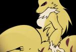 alpha_channel anthro anus black_sclera breasts butt canid canine female fox fur genitals j5furry looking_back mammal manba_(character) nude pussy red_eyes simple_background solo transparent_background yellow_body yellow_fur