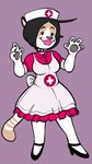 accessory anthro clothed clothing female footwear hair headgear headwear high_heels lipstick makeup nurse nurse_clothing nurse_headwear raised_arms shoes short_hair simple_background solo tail creator_ant naiyah_(creator_ant) domestic_cat felid feline felis mammal hi_res