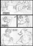anthro arania bed breasts canid canine canis claws clothing comic dialogue duo english_text eyewear fairy_tales fangs female forest furniture glasses greyscale human little_red_riding_hood_(copyright) male mammal monochrome mythological_canine mythological_creature mythology plant sleeping smile surprise teeth text tree were werecanid werecanine werewolf wolf