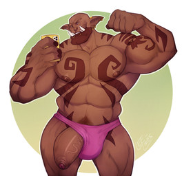 abs biceps bulge clothing ear_piercing facial_piercing fangs genitals humanoid_pointy_ears lip_piercing male muscular muscular_humanoid muscular_male nipples pecs penis piercing pointy_ears solo tattoo teeth underwear vein veiny_penis leelikessmut blizzard_entertainment warcraft garrosh_hellscream humanoid orc absurd_res hi_res
