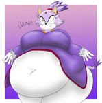 accessory anthro belly big_belly big_breasts black_nose border bottomwear breasts clothing coat eyelashes female gloves hair hair_accessory hairband handwear huge_belly huge_breasts huge_thighs navel navel_outline obese obese_anthro obese_female overweight overweight_anthro overweight_female pants purple_background purple_body purple_clothing purple_ears purple_hair purple_tail purple_tailcoat purple_topwear red_hairband simple_background smile solo tail tailcoat tan_inner_ear thick_thighs three-quarter_view topwear white_border white_bottomwear white_clothing white_gloves white_handwear white_pants yellow_eyes dakotah9 sega sonic_the_hedgehog_(series) blaze_the_cat domestic_cat felid feline felis mammal 2021 artist_name colored digital_media_(artwork) hi_res shaded