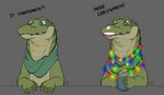 beverage big_eyes braces candy chocolate christmas_lights cocaine cocaine_on_nose container cup dessert drugs feral food holidays hot_chocolate male scarf semi-anthro smile solo benji_(artist) christmas merr_chrismas benji_alligator_(benji) alligator alligatorid crocodilian reptile scalie hi_res