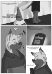 blackmailz canid canine canis cellphone clothing comic dessert dialogue domestic_dog electronics english_text flip_phone food fur gray_(blackmailz) greyscale hi_res ice_cream male mammal monochrome phone profanity text