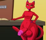 absurd_res balls big_balls big_penis cartoon_network courage_the_cowardly_dog domestic_cat felid feline felis fur genitals hi_res katz_(courage_the_cowardly_dog) looking_at_viewer male mammal not_safe_for_reality penis red_body red_fur solo thick_thighs whiskers