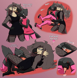 ahoge anal anal_penetration anthro balls beak bedding blush blush_lines bodily_fluids brown_body brown_eyes brown_feathers brown_hair choker clothed clothing crossdressing crossgender cum cum_in_mouth cum_inside dialogue dress duo emoji feathers femboy fishnet_clothing fishnet_leggings fishnet_legwear fluffy fluffy_hair genital_fluids genitals grey_body grey_feathers gynomorph gynomorph/male hair hair_over_eye hand_on_hip handjob heart_choker humanoid_hands intersex intersex/male jewelry leggings legwear long_hair male male_penetrated moan mtg_crossgender mti_crossgender muffled_speech necklace one_eye_closed penetration penile penile_penetration penis penis_in_ass penis_in_beak penis_in_mouth pink_clothing pink_legwear pink_thigh_highs sex talking_to_another talking_to_partner tapering_penis text thigh_highs thatbirdboi birb_(somesacredbird) avian bird 2021 absurd_res english_description english_text hi_res