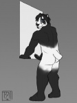 anthro blue_eyes erection genitals male penis simple_background solo window mugsaith tsaiwolf bear giant_panda mammal 3:4