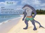 2019 3_toes 4:3 anthro barefoot beach character_description clothing comic digitigrade english_text feet fish foxyghost hi_res lifeguard male marine muscular muscular_anthro muscular_male outside reflist seaside shark simple_background solo suss_(foxyghost) swimwear text toes water