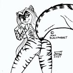 anthro breasts butt female genitals looking_back nude porn_star pussy simple_background solo striped_body stripes reddragonkan zig_zag felid hybrid mammal mephitid pantherine skunk tiger monochrome portrait three-quarter_portrait traditional_media_(artwork)