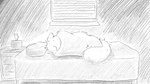 anthro bed bed_sheet bedding drawer fluffy fluffy_tail furniture hidden male pillow solo tail tissue tissue_box twitching window dragonweirdo animal_crossing nintendo marshal_(animal_crossing) mammal rodent sciurid tree_squirrel 16:9 hi_res monochrome widescreen