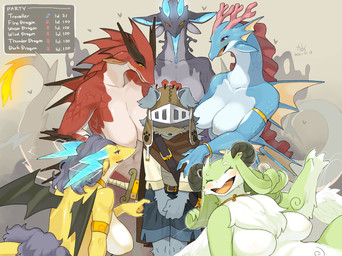 anthro anthro_on_anthro armor blue_body blush breasts clothed clothed/nude clothed_male clothing embarrassed featureless_breasts female female_anthro female_symbol fur gender_symbol green_body grey_background grey_body group hair halo_horns harem headgear heart_symbol helmet horn kemono larger_female male male/female male_symbol melee_weapon nude open_mouth red_body simple_background size_difference smaller_male smile surrounded sword symbol text text_box weapon wings yellow_body kame_3 i_was_banished_from_the_party_and_became_the_leader_of_the_strongest_female_dragon_party! mythology dark_dragon_(kame_3) fire_dragon_(kame_3) thunder_dragon_(kame_3) traveller_(kame_3) water_dragon_(kame_3) wind_dragon_(kame_3) aquatic aquatic_dragon canid canine canis domestic_dog dragon furred_dragon furred_scalie goo_creature mammal mythological_creature mythological_scalie scalie 2021 dated digital_media_(artwork) english_text hi_res signature