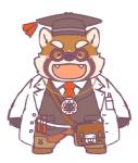 anthro belly big_belly blush bottomwear clothing cute_fangs eyewear fangs glasses hat headgear headwear male necktie pants shirt simple_background solo teeth topwear white_background natamaru_a lifewonders tokyo_afterschool_summoners fire_alchemist ailurid mammal red_panda 2019