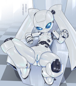 anus blue_eyes breasts censor_bar female genitals ineffective_censorship machine mouthless nipples not_furry presenting sitting solo spread_legs spreading text vulva pochincoff disney fireball_(disney) drossel_von_flugel_(fireball) android humanoid robot robot_humanoid censored digital_media_(artwork) japanese_text translated