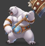 anthro belly belt black_claws black_lips black_nose claws fur humanoid_hands lips open_mouth overweight simple_background snowflake_print solo weapon white_body white_fur henjikotetsu donkey_kong_(series) donkey_kong_country_tropical_freeze nintendo bashmaster_the_unbreakable snowmads bear mammal polar_bear ursine 2018 absurd_res hi_res