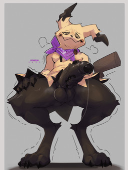anthro anthrofied balls bodily_fluids claws crouching erection foreskin front_view genital_fluids genitals grey_background holding_penis humanoid_genitalia humanoid_penis male penis pokemorph precum precum_string simple_background solo fennecjan nintendo pokemon generation_7_pokemon mimikyu pokemon_(species) 2025 3:4 hi_res