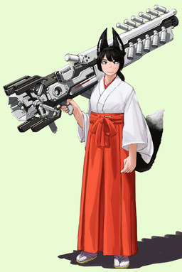 asian_clothing black_hair bottomwear clothing east_asian_clothing female footwear hair hakama hakama_skirt holding_object holding_ranged_weapon holding_weapon japanese_clothing looking_at_viewer miko_outfit ranged_weapon red_bottomwear red_clothing red_hakama simple_background socks solo standing tabi_socks weapon white_clothing white_footwear white_socks zori ricebirdmon animal_humanoid canid canid_humanoid canine canine_humanoid fox_humanoid humanoid mammal mammal_humanoid absurd_res full-length_portrait hi_res portrait