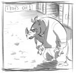 2016 anthro digital_media_(artwork) disney fearmywaffles horn male mammal monochrome rhinoceros simple_background solo zootopia