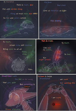 antennae_(anatomy) anthro arthropod_abdomen clothing dialogue female hair male nude pain pinch scared scent shaking solo text valsalia out-of-placers lopin yannit arthropod indrel mammal yinglet 2025 comic english_text hi_res