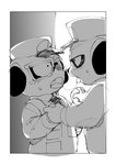 2023 after_kiss anthro blush bodily_fluids brother_(lore) clothing duo eyewear french_kissing glasses greyscale hand_holding herpestid incest_(lore) kenshiro_daimon_(odd_taxi) kissing koshiro_daimon_(odd_taxi) male male/male mammal masshiro meerkat monochrome necktie odd_taxi police police_hat police_uniform saliva saliva_on_tongue saliva_string sibling_(lore) sweat tongue tongue_out twins_(lore) uniform