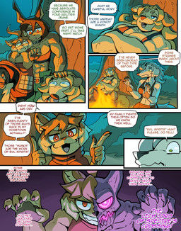 5_fingers abs ahoge anthro belt big_breasts big_muscles blonde_hair blue_eyes breasts brown_hair campfire chokehold claws cleavage clothed clothing crossed_arms dialogue eyebrows feet female finger_claws fingerpads fingers fire green_eyes grin group hair hand_on_another's_head headlock linked_speech_bubble muscular muscular_female name_in_dialogue night one_eye_closed open_mouth pawpads plantigrade_pawpads smile speech_bubble tail text toe_claws toes tongue tongue_out ceehaz dog_knight_rpg jeane_(ceehaz) maci_(ceehaz) orinette_(ceehaz) rory_(ceehaz) bird_dog borzoi canid canine canis dobermann domestic_dog golden_retriever hunting_dog mammal pinscher pomeranian retriever sighthound spitz 2026 absurd_res comic english_text hi_res