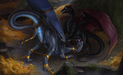 anus bdsm black_body bodily_fluids bondage bound cave chain collar cum dominant dominant_male duo ejaculation erection fellatio female feral feral_on_feral genital_fluids genitals gold_(metal) hoard horn male male/female master membrane_(anatomy) membranous_wings nude oral penile penis purple_body raised_tail restraints rope rope_bondage sex sex_slave slave spread_legs spreader_bar spreading submissive submissive_female tail tongue tongue_out vulva wings firael mythology tiberia turmalon dragon mythological_creature mythological_scalie scalie 2018 hi_res