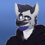 anthro black_hair black_nose blue_eyes clothing fur grey_body grey_fur hair hoodie male solo topwear vasuki canid canine canis domestic_dog german_shepherd herding_dog mammal pastoral_dog 1:1