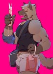 anthro biceps bottomwear clothed clothing fur kemono male muscular muscular_anthro muscular_male shirt shorts solo summer tank_top topwear hachi_duchi canid canine canis domestic_dog mammal 2018 digital_media_(artwork) hi_res