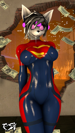 anthro big_breasts black_hair blue_latex bodily_fluids bodysuit breasts clothed clothed_anthro clothed_female clothing drooling female fur hair hole_in_wall hypnosis hypnotic_device latex latex_bodysuit latex_clothing latex_skinsuit mind_control money multicolored_bodysuit multicolored_clothing multicolored_skinsuit pink_eyes red_latex saliva skinsuit solo superhero tight_clothing white_body white_fur yellow_latex psikokinetic warfaremachine_(modeler) natsumi_mercier supergirl canid canine demon mammal 2024 3d_(artwork) 4k 9:16 absurd_res digital_media_(artwork) hi_res source_filmmaker_(artwork)