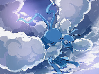 ambiguous_gender beak blue_body blue_feather_hair cloud duo eyes_closed feral one_eye_closed sky tail wings 1south3927 nintendo pokemon altaria avian bird generation_3_pokemon pokemon_(species) swablu 2021 4:3 hi_res