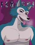 anthro bedroom_eyes blue_body blue_fur blush breath chest_tuft fur male multicolored_body multicolored_fur narrowed_eyes nipples pecs seductive solo steamy_breath teeth tongue tongue_out tuft sagedrawsdeer beastars legoshi_(beastars) canid canine canis mammal wolf absurd_res hi_res