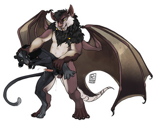 anal anal_penetration animal_genitalia animal_penis anthro anthro_on_anthro anthro_penetrated anthro_penetrating anthro_penetrating_anthro athletic athletic_anthro athletic_male balls beard black_body black_fur black_hair blue_eyes bodily_fluids braided_beard braided_hair cum cum_in_ass cum_inside cumshot duo ejaculation erection facial_hair fangs feline_genitalia feline_penis from_behind_position fur genital_fluids genitals grey_body grey_fur grey_hair hair heterochromia leaking_cum male male/male male_anthro male_penetrated male_penetrating male_penetrating_male membrane_(anatomy) membranous_wings muscular muscular_anthro muscular_male nipples nude nude_anthro nude_male penetration penile penile_penetration penis penis_in_ass pink_penis pinned raised_leg red_body red_fur sabertooth_(anatomy) sex simple_background smile standing standing_doggystyle tail tan_body tan_fur teeth white_background wings yellow_eyes i-psilone theo_blackfang bat felid hybrid lion mammal pantherine prehistoric_species saber-toothed_tiger 2016