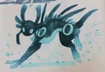 2_toes ambiguous_gender antlers back_spines black_antlers black_body black_fur black_horn black_tail blue_antlers blue_body blue_countershading blue_eyes blue_fur blue_horn blue_markings blue_tail blue_tail_tip chest_tuft cloven_hooves countershade_fur countershade_torso countershading dipstick_tail empty_eyes feet feral fur hooves horn kemono leg_markings looking_at_viewer markings mouthless multicolored_body multicolored_fur multicolored_horn multicolored_tail quadruped quills_(anatomy) ring_(marking) running side_view simple_background socks_(marking) solo tail tail_markings toes tuft two_tone_antlers two_tone_body two_tone_fur two_tone_horn two_tone_tail white_background zerov rain_world videocult cyan_lizard_(rain_world) hybrid lizard_(rain_world) mammal scavenger_(rain_world) 2021 colored full-length_portrait graphite_(artwork) hi_res marker_(artwork) mixed_media portrait traditional_media_(artwork)