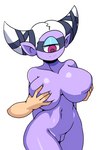 ambiguous_gender big_breasts breasts duo female female/ambiguous genitals navel not_furry nude purple_body pussy simple_background smile white_background iggy_bomb level-5 yo-kai_watch insomni cyclops humanoid hi_res