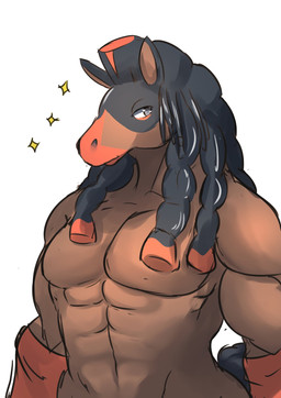 abs anthro braided_hair brown_body brown_fur dreadlocks fur grey_body grey_eyes grey_fur grey_hair hair looking_aside male muscular muscular_anthro muscular_male nude simple_background solo sparkles white_background ocaritna nintendo pokemon equid generation_7_pokemon mammal mudsdale pokemon_(species) 2016 colored_sketch half-length_portrait hi_res portrait sketch