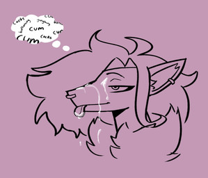 anthro blep bodily_fluids chest_tuft cum cum_drip cum_on_face cum_on_tongue dripping ear_piercing ear_ring fluffy fluffy_hair genital_fluids hair male piercing ring_piercing solo text thought_bubble tongue tongue_out tuft thatbirdboi nintendo pokemon fan_character zoroark_(somesacredbird) generation_5_pokemon pokemon_(species) zoroark 2021 digital_drawing_(artwork) digital_media_(artwork) english_description english_text monochrome