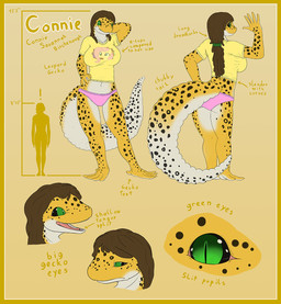 anthro big_breasts big_tail border breasts clothed clothing dreadlocks female midriff navel non-mammal_breasts panties solo tail text thigh_gap underwear yellow_border vader-san friendship_is_magic hasbro my_little_pony connie_savannah fluttershy_(mlp) equid equine eublepharid gecko horse leopard_gecko lizard mammal pony reptile scalie hi_res model_sheet