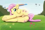 2016 butt cutie_mark dock_(anatomy) equid equine female feral fluttershy_(mlp) friendship_is_magic genitals group hair hasbro hi_res hooves horse lying mammal my_little_pony outside pink_hair pony pony-butt-express pussy rainbow solo_focus tail underhoof